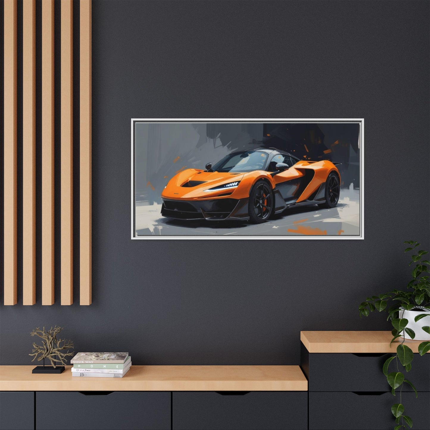 Framed Matte Canvas — Orange Sports Car Print