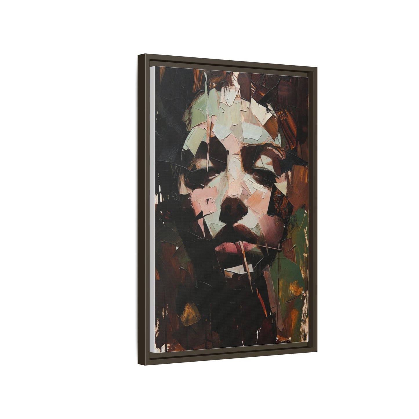 Matte Framed Canvas Art — Abstract Female Portrait, Moody Multicolor