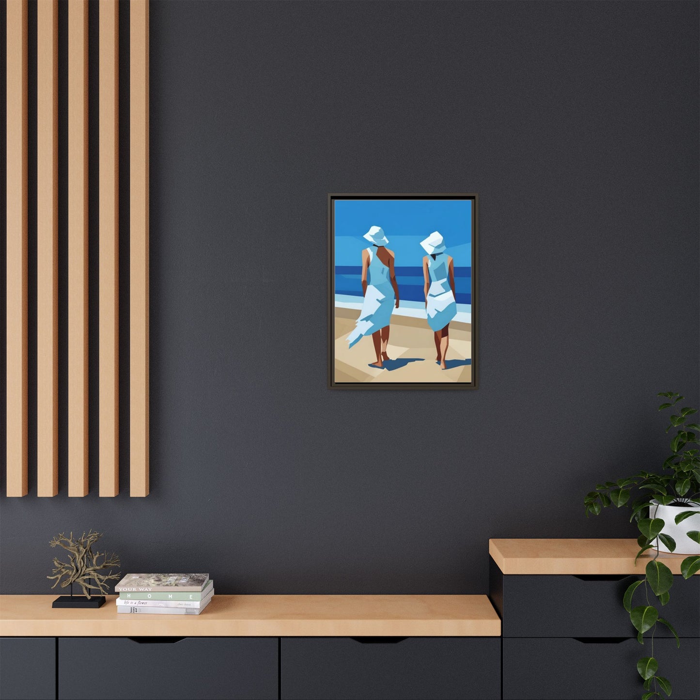 Seaside Stroll Matte Canvas Framed Print — Coastal Beach Art