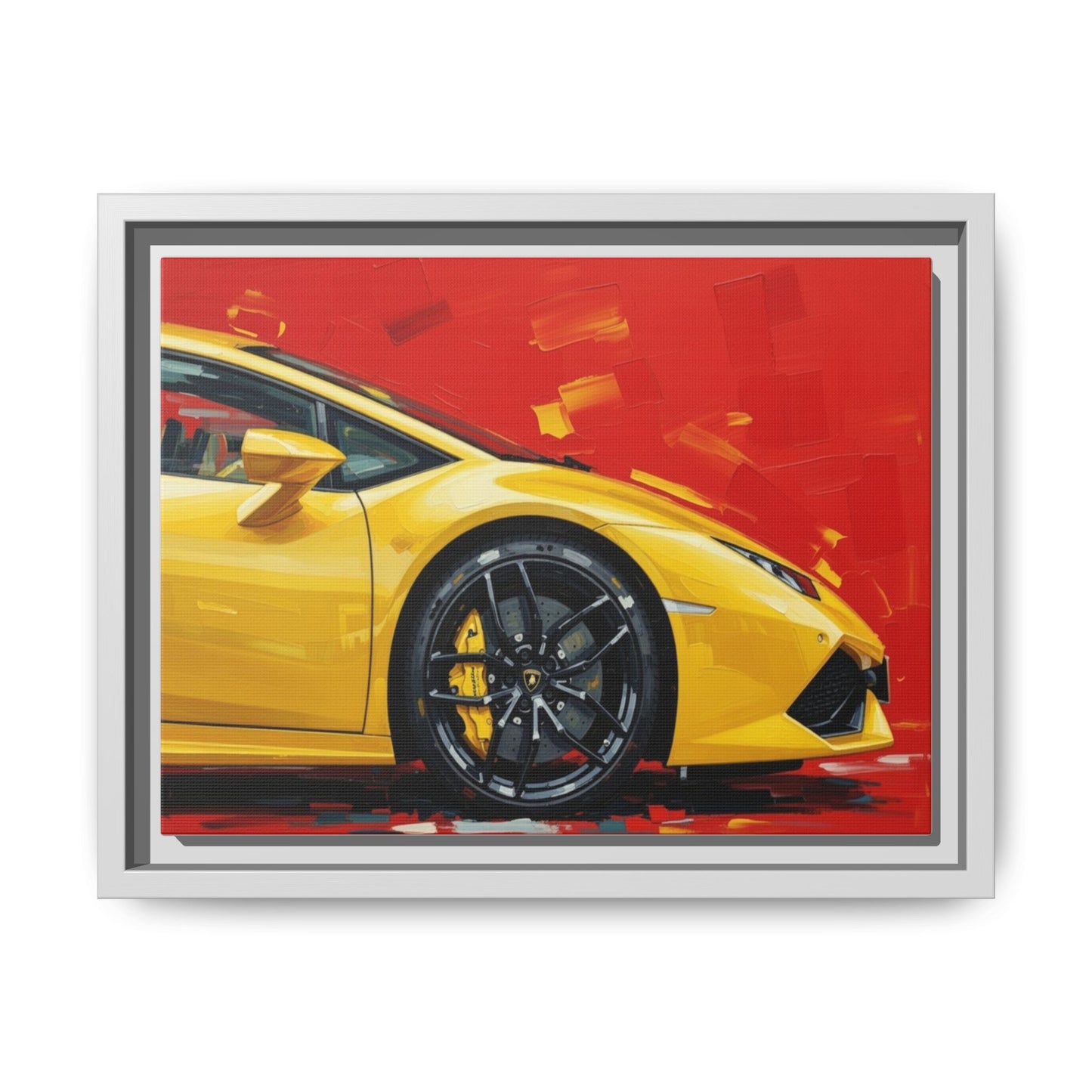 Yellow Sports Car Matte Canvas Print — Framed Automotive Wall Art