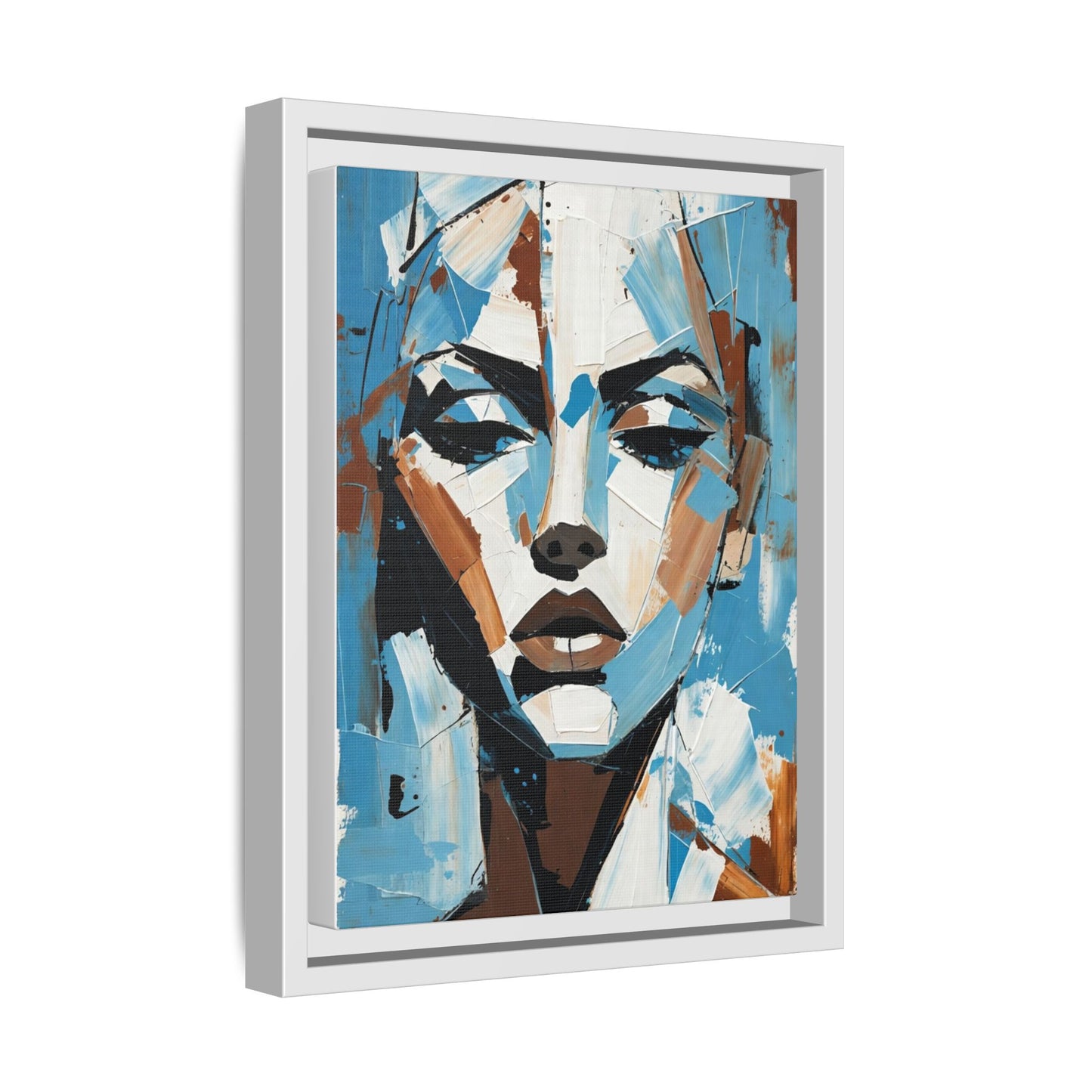 Abstract Blue Face Matte Canvas Wall Art — Framed Modern Portrait Print