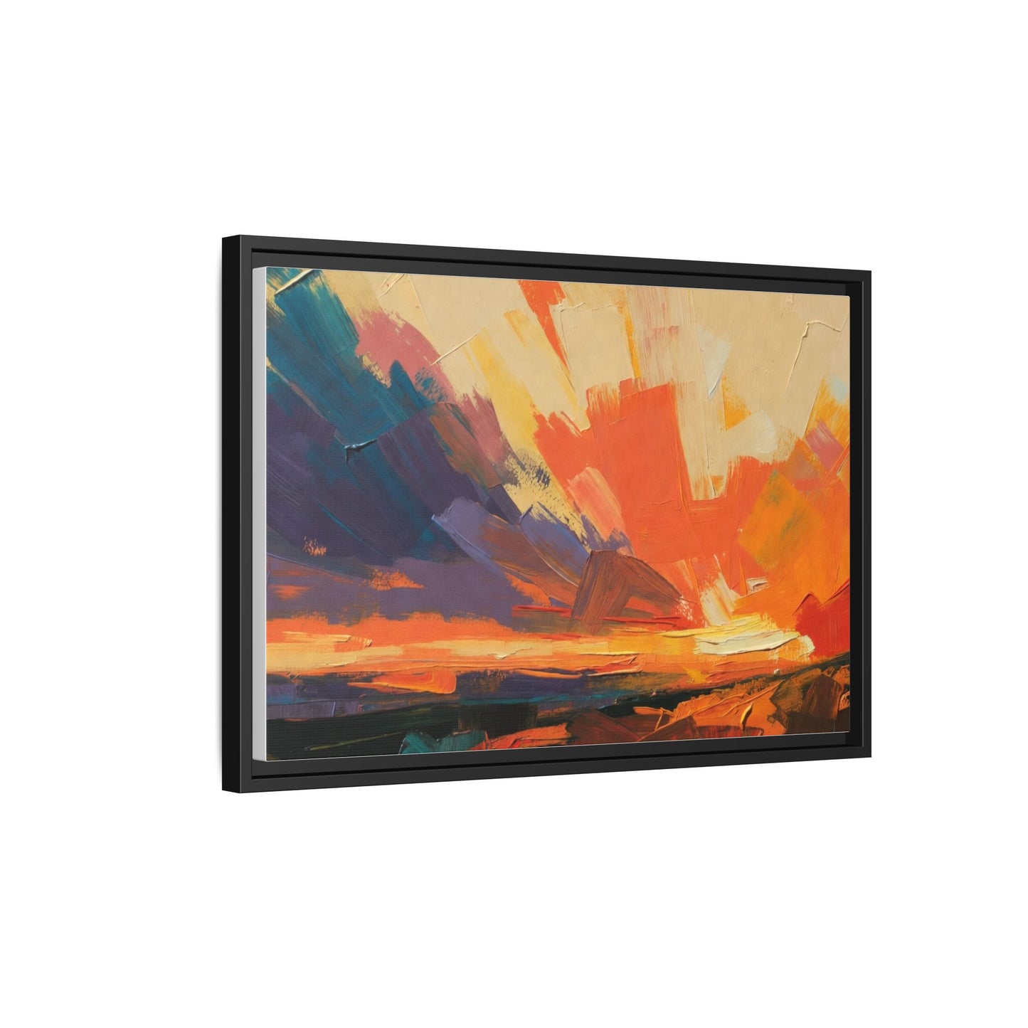 Framed Abstract Sunset Canvas Art – Multicolor Matte Wall Decor