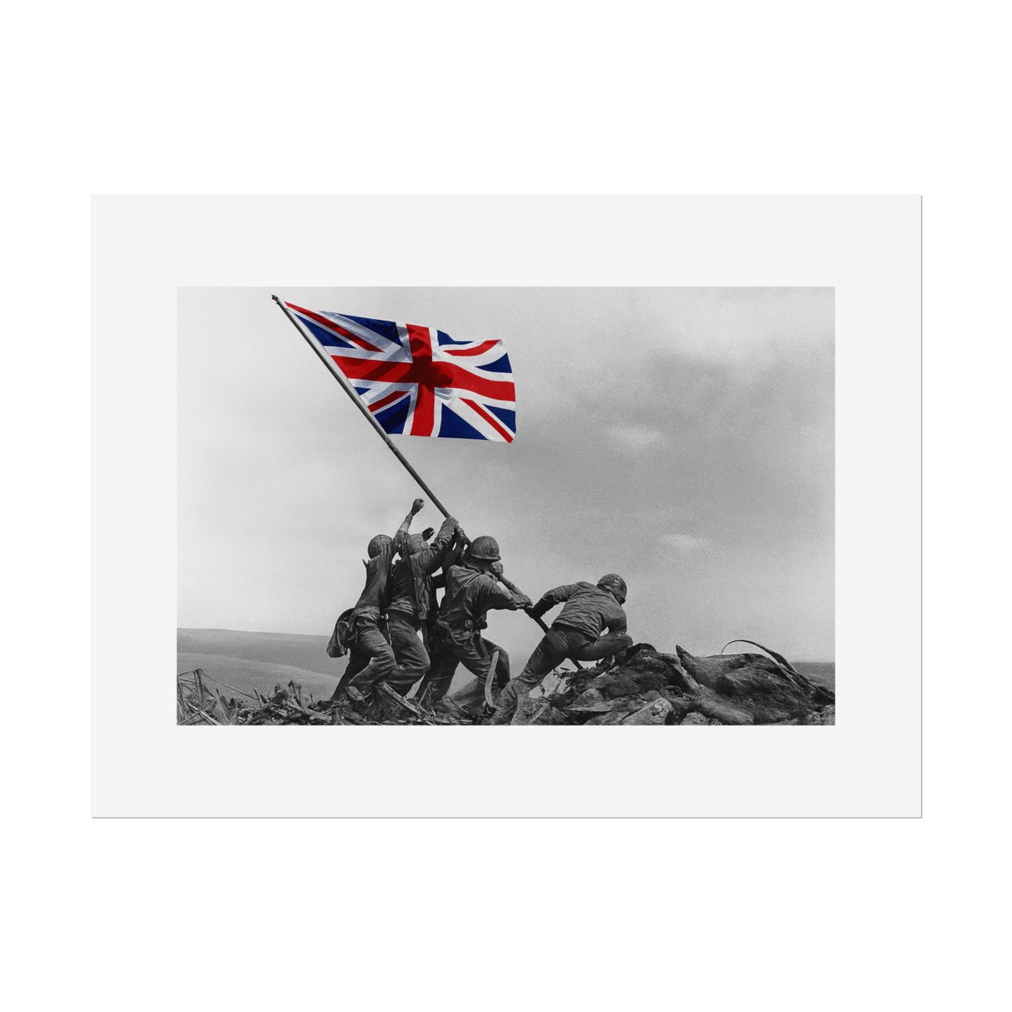 Raising the Union Jack by Unknown attributed to Joe Rosenthal Wall Art Print