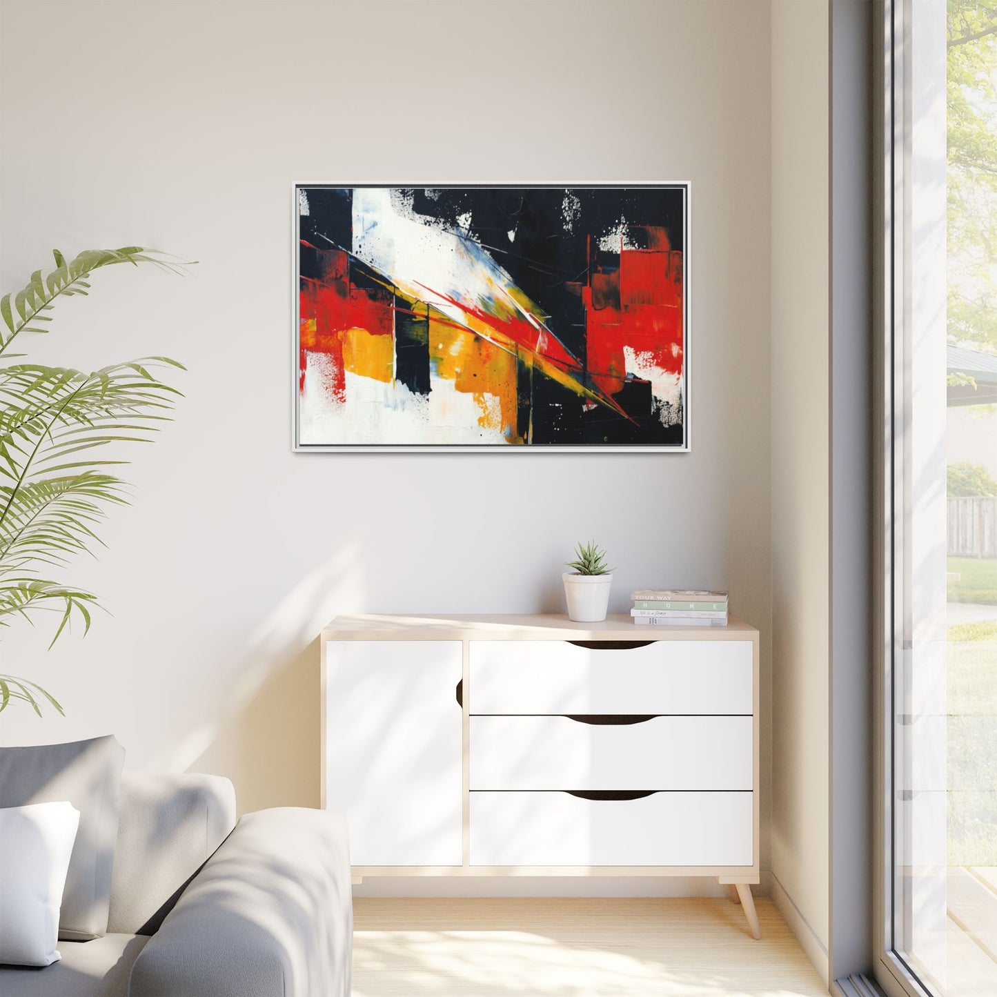 Abstract Red & Black Framed Canvas Print — Modern Geometric Wall Art