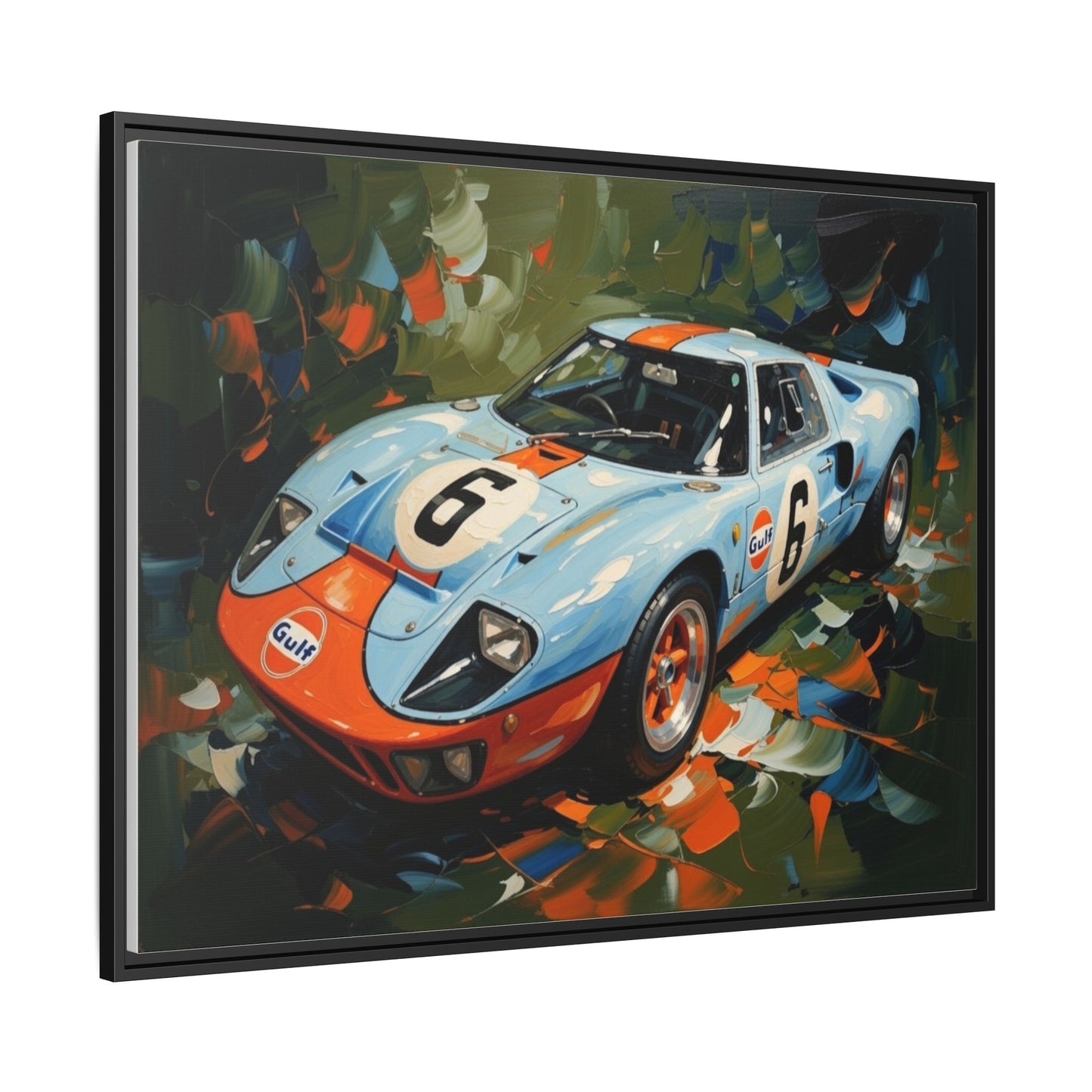 Gulf Racing GT40 Matte Framed Canvas — Vintage Sports Car Wall Art