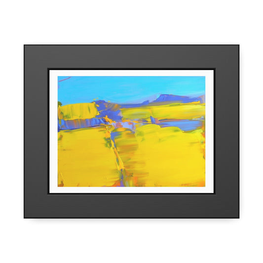 Abstract Sunshine Landscape Framed Poster  Bright Yellow Blue Modern Wall Art
