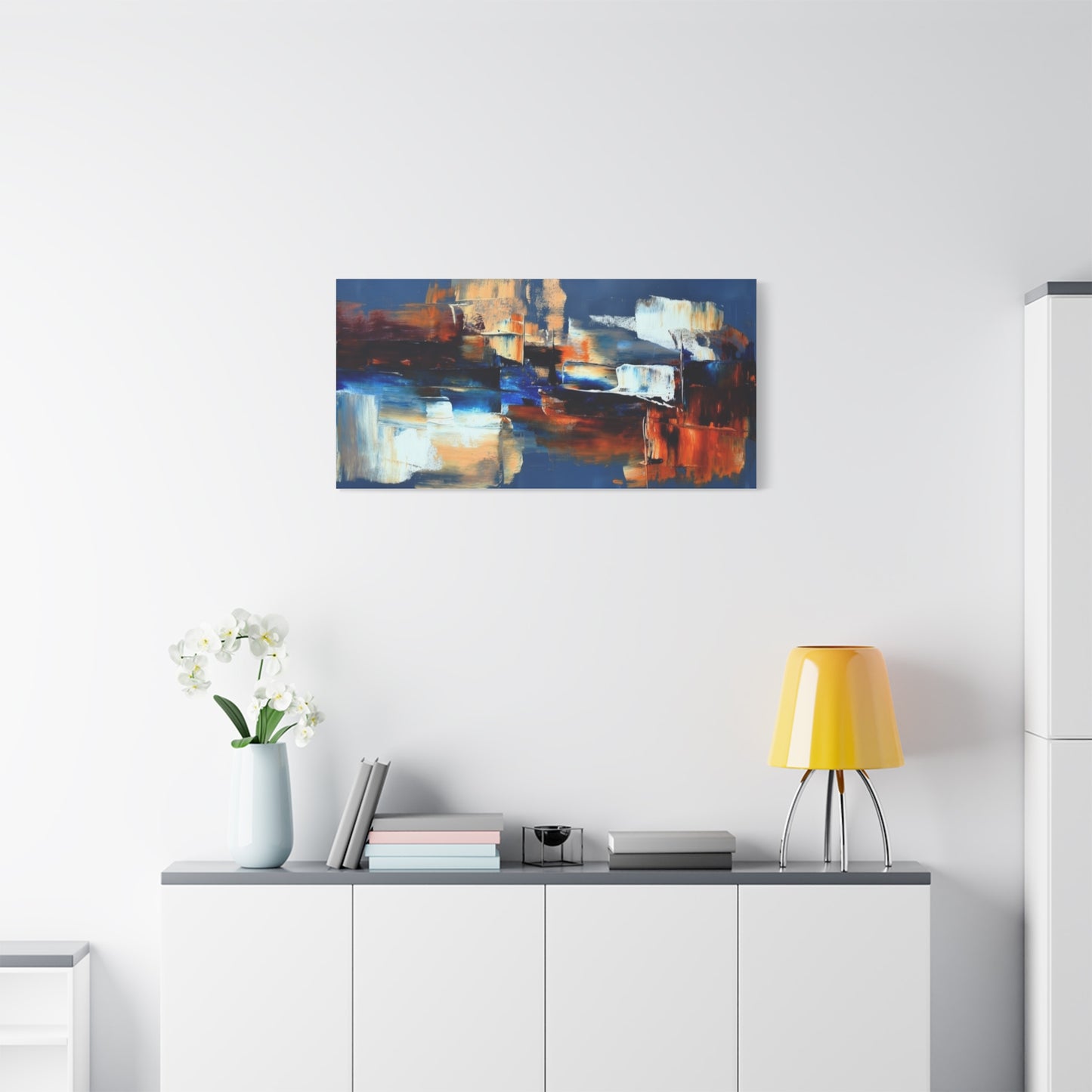 Abstract Blue & Orange Canvas Wall Art — Modern Matte Stretched Canvas