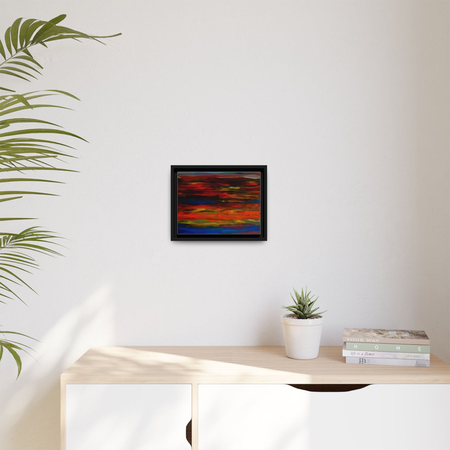 Abstract Multi-Color Matte Canvas Framed Wall Art — Bold Red & Blue Modern Painting