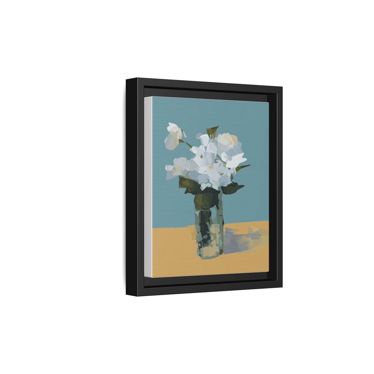 Framed Floral Still Life Canvas Art — Modern White Bouquet Wall Art