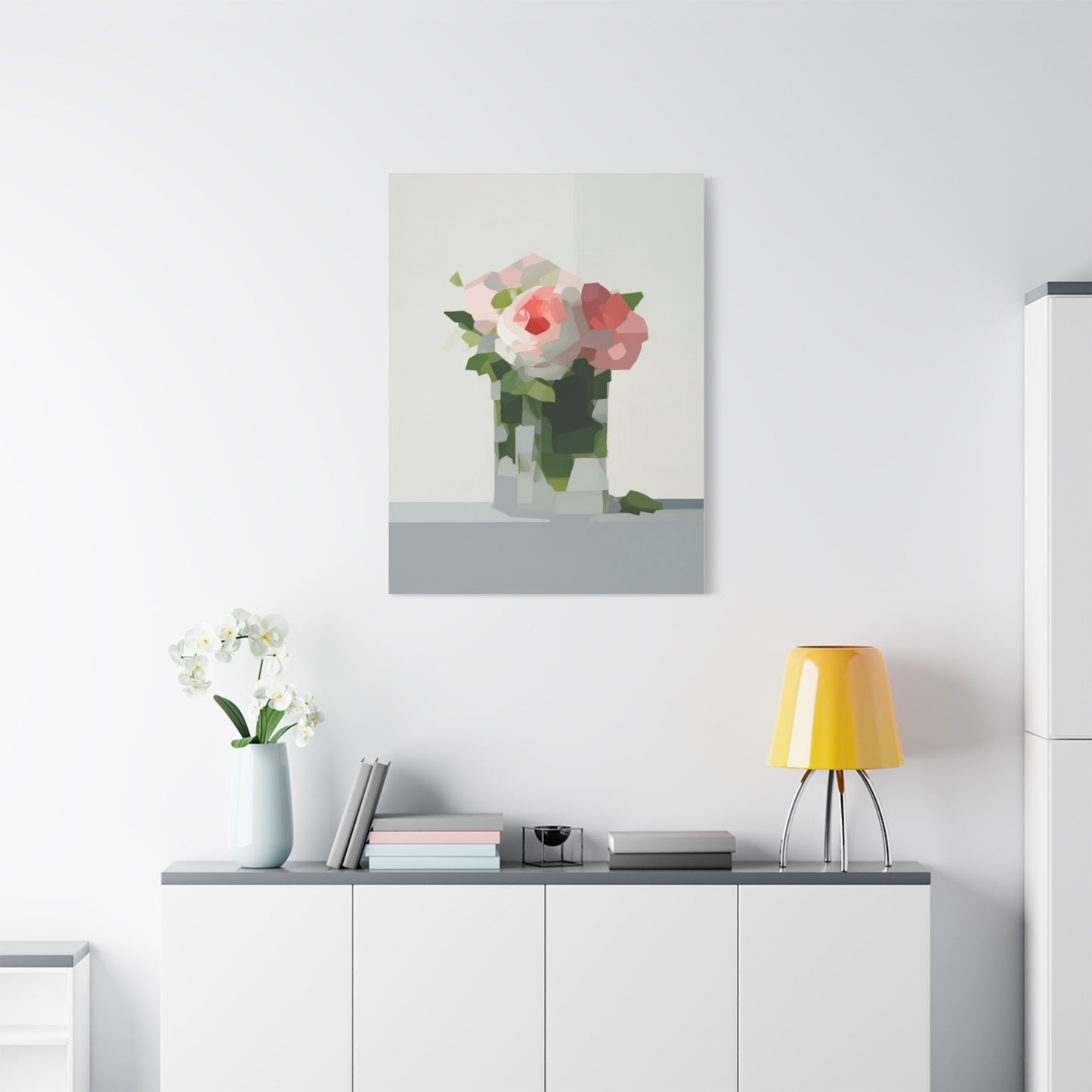Pink Roses Geometric Canvas Print — Stretched Matte Wall Art