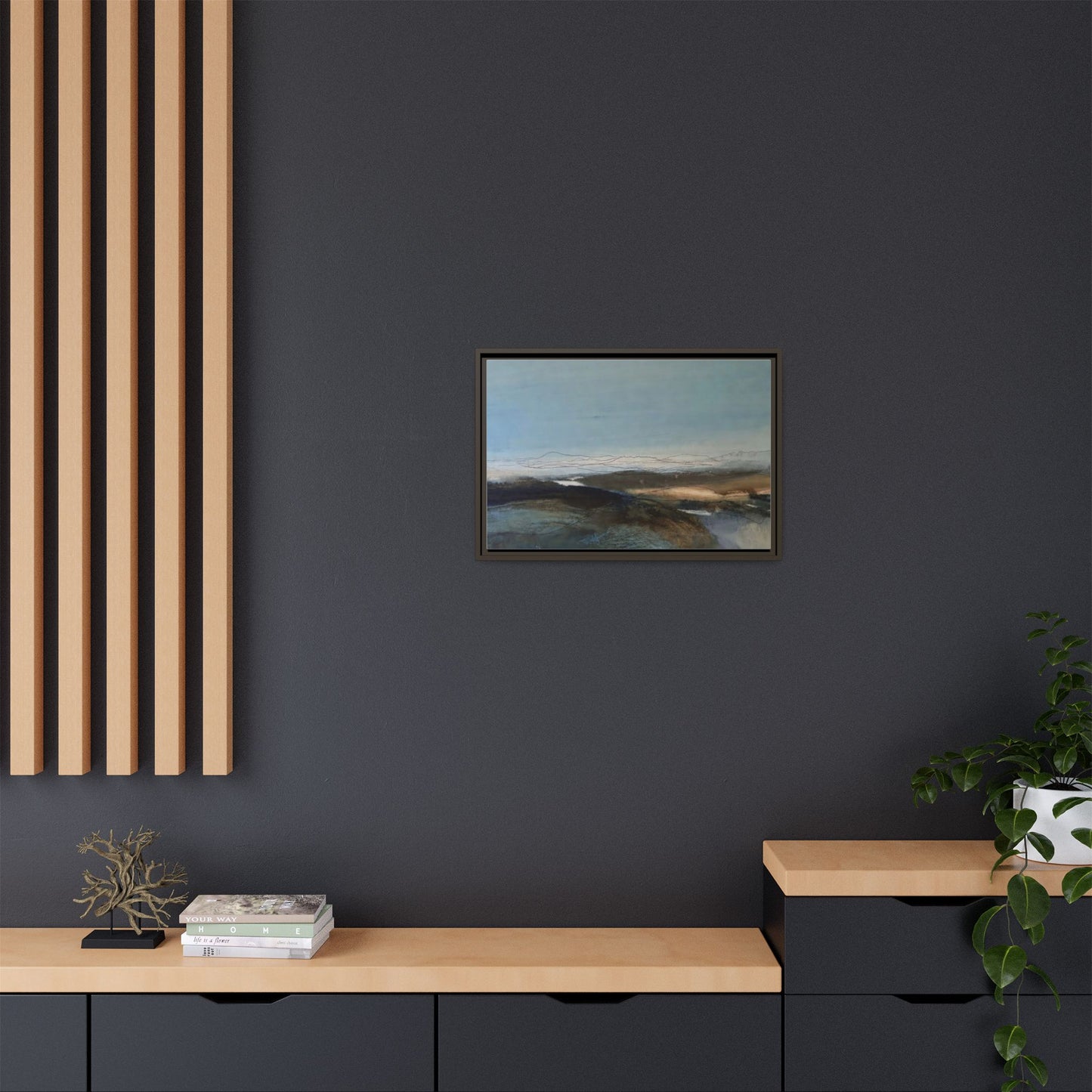 Framed Matte Canvas Wall Art — Serene Abstract Blue Landscape