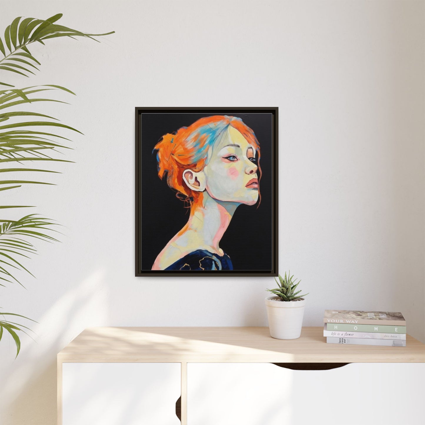 Framed Matte Canvas Portrait — Vibrant Multi‑Color Woman Wall Art