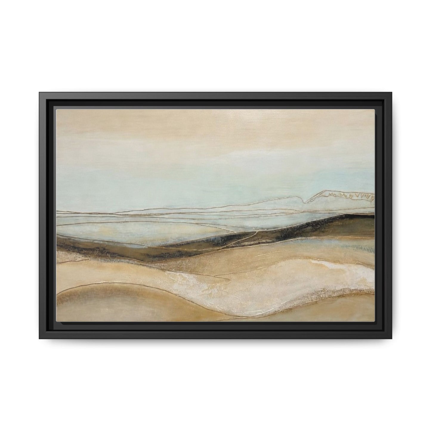 Framed Matte Canvas Wall Art — Neutral Abstract Landscape in Soft Blues & Earth Tones