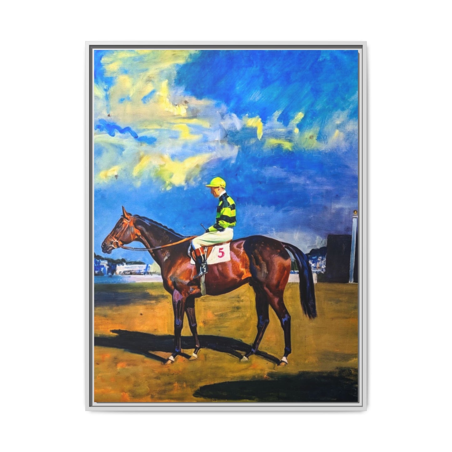 Framed Matte Canvas — Jockey on Racehorse Vintage Equestrian Wall Art