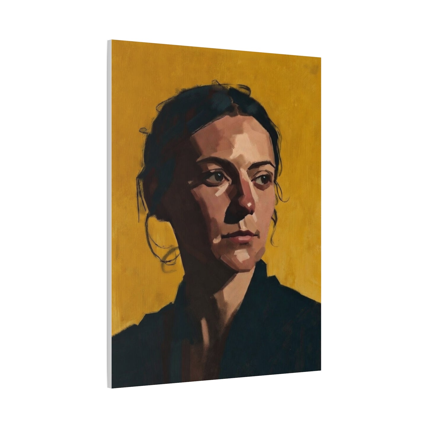 Portrait Painting Canvas Print — Moody Golden Female Portrait on Matte Stretched Canvas