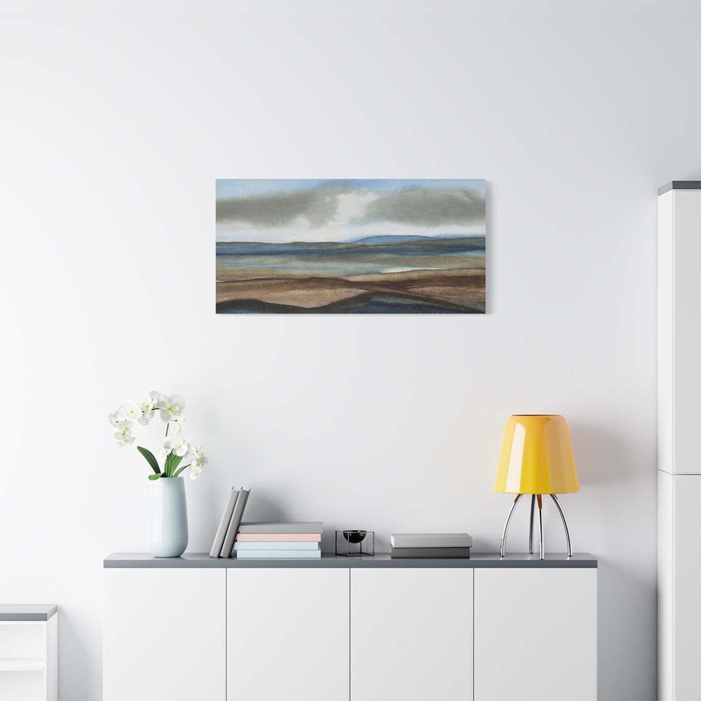 Coastal Mist Matte Canvas Print — Serene Blue-Brown Landscape Wall Art