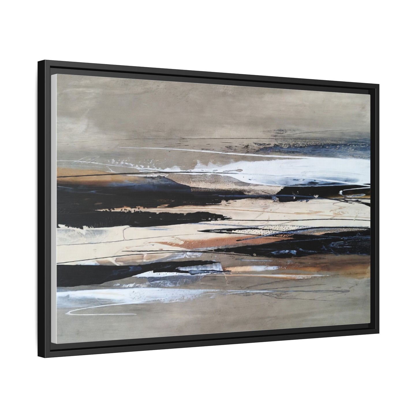 Abstract Seascape Matte Canvas Framed Wall Art — Neutral Coastal Landscape