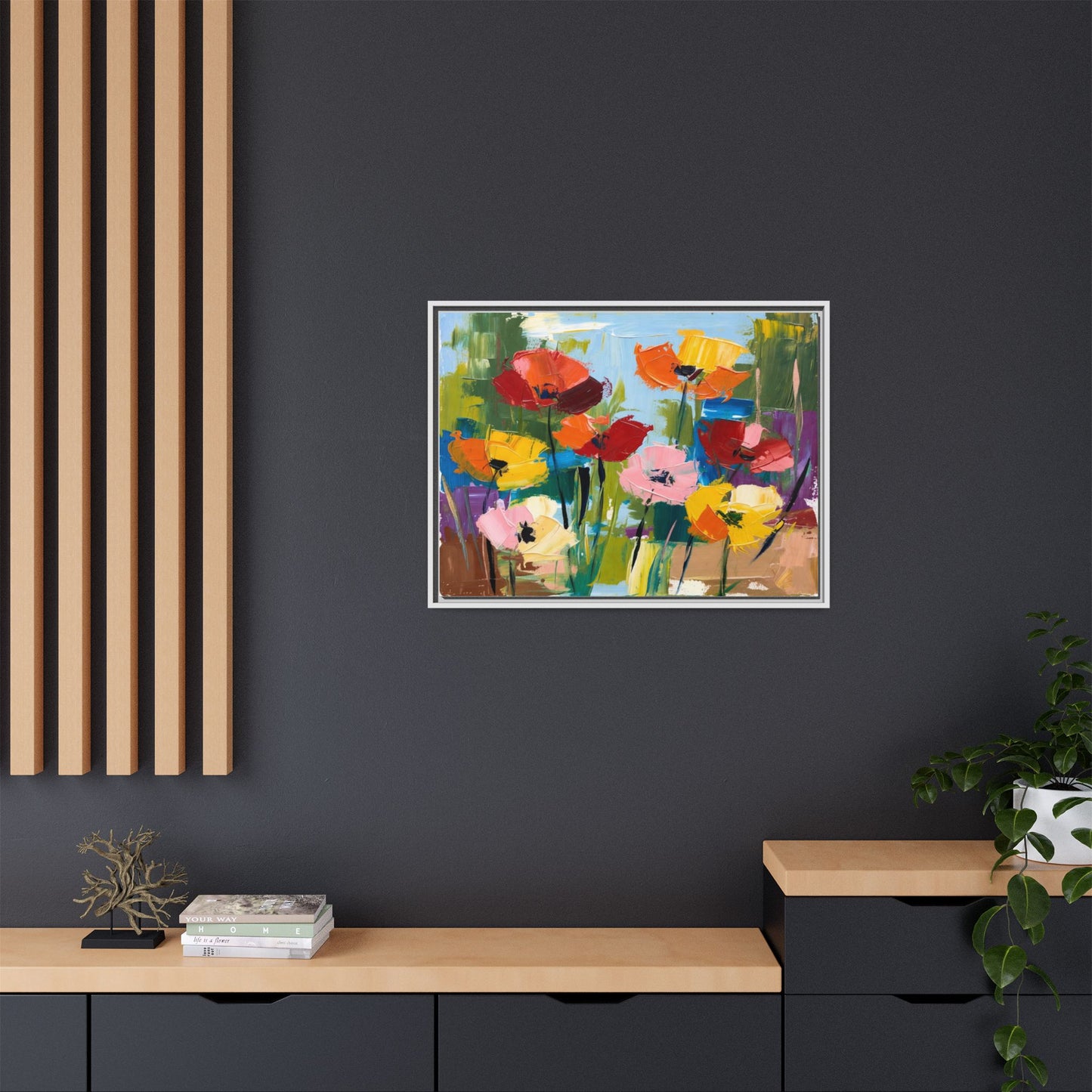 Framed Floral Canvas Print — Colorful Abstract Poppy Artwork