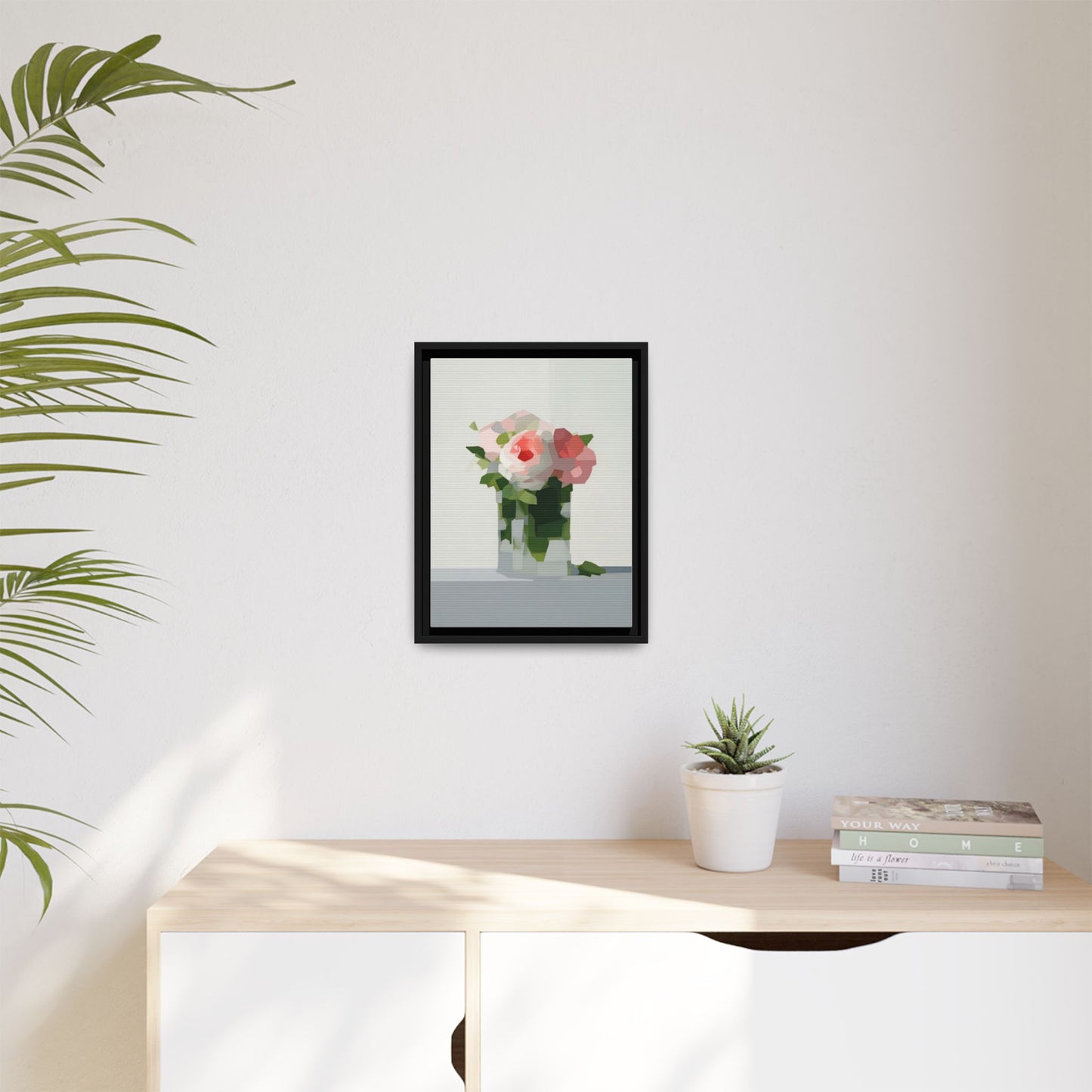 Framed Floral Canvas Print — Modern Pink Roses Still Life