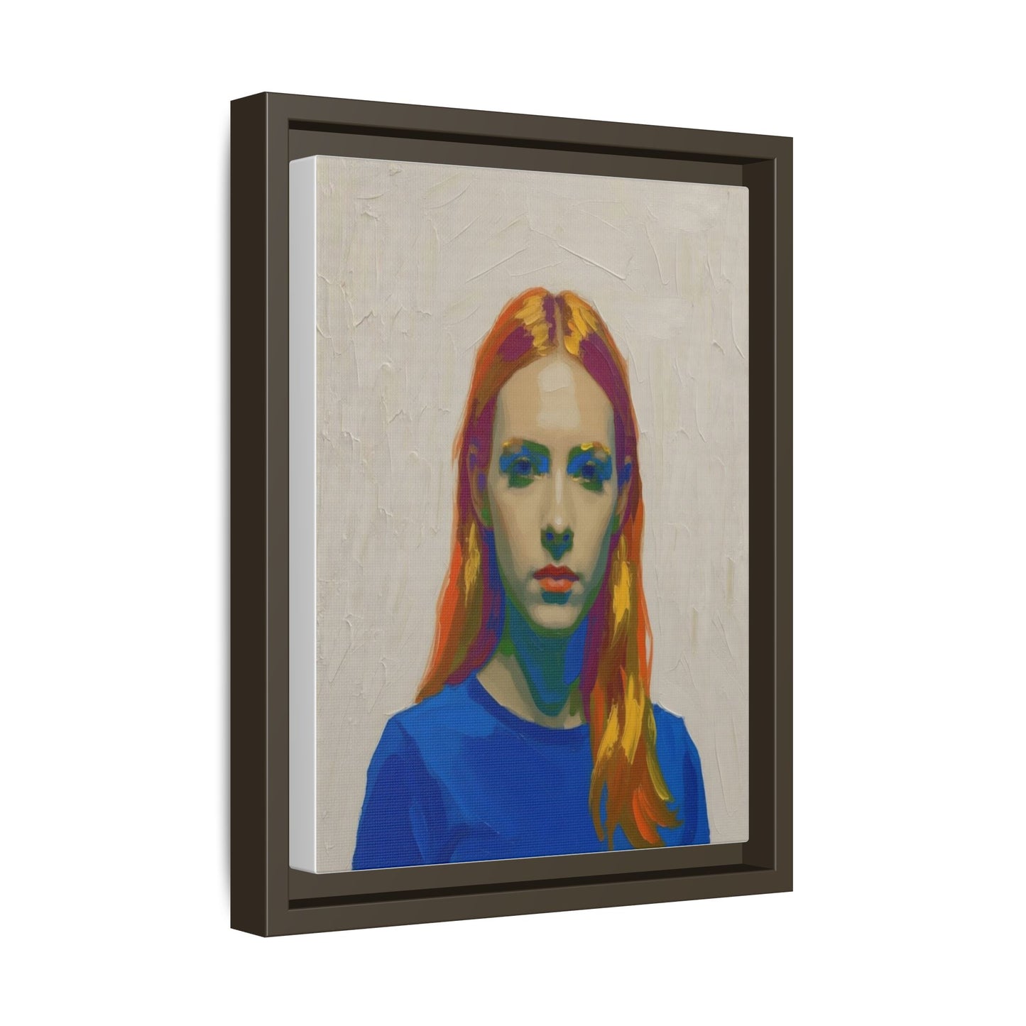 Framed Matte Canvas Portrait — Vibrant Multi‑Color Girl Art Print
