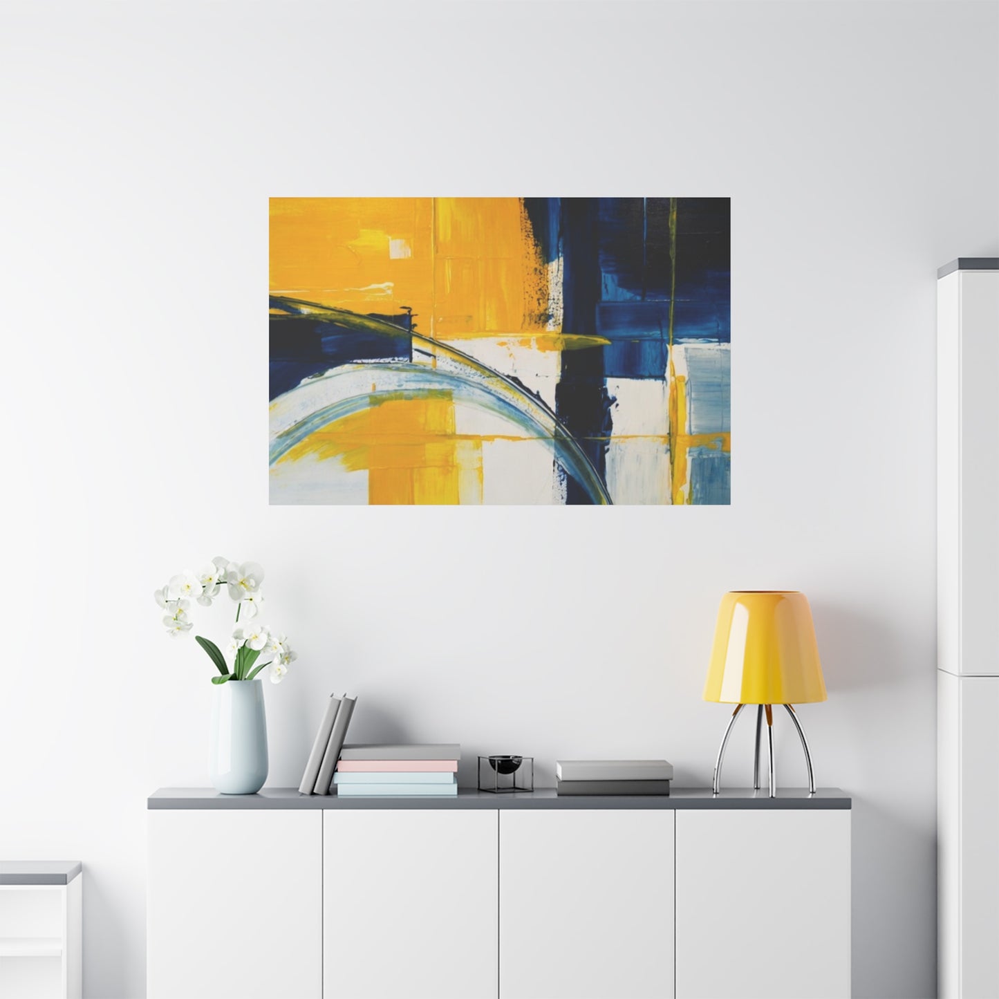 Abstract Blue & Yellow Arc Matte Canvas Wall Art - Stretched 1.25"
