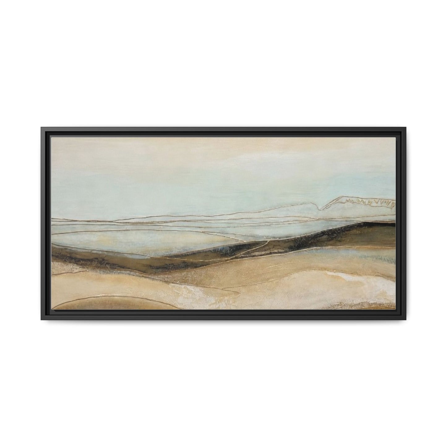 Framed Matte Canvas Wall Art — Neutral Abstract Landscape in Soft Blues & Earth Tones