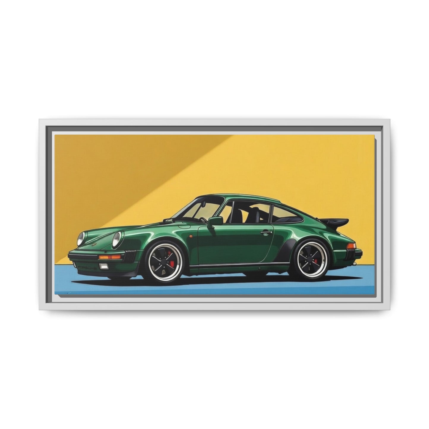 Framed Matte Canvas — Green Sports Car Wall Art