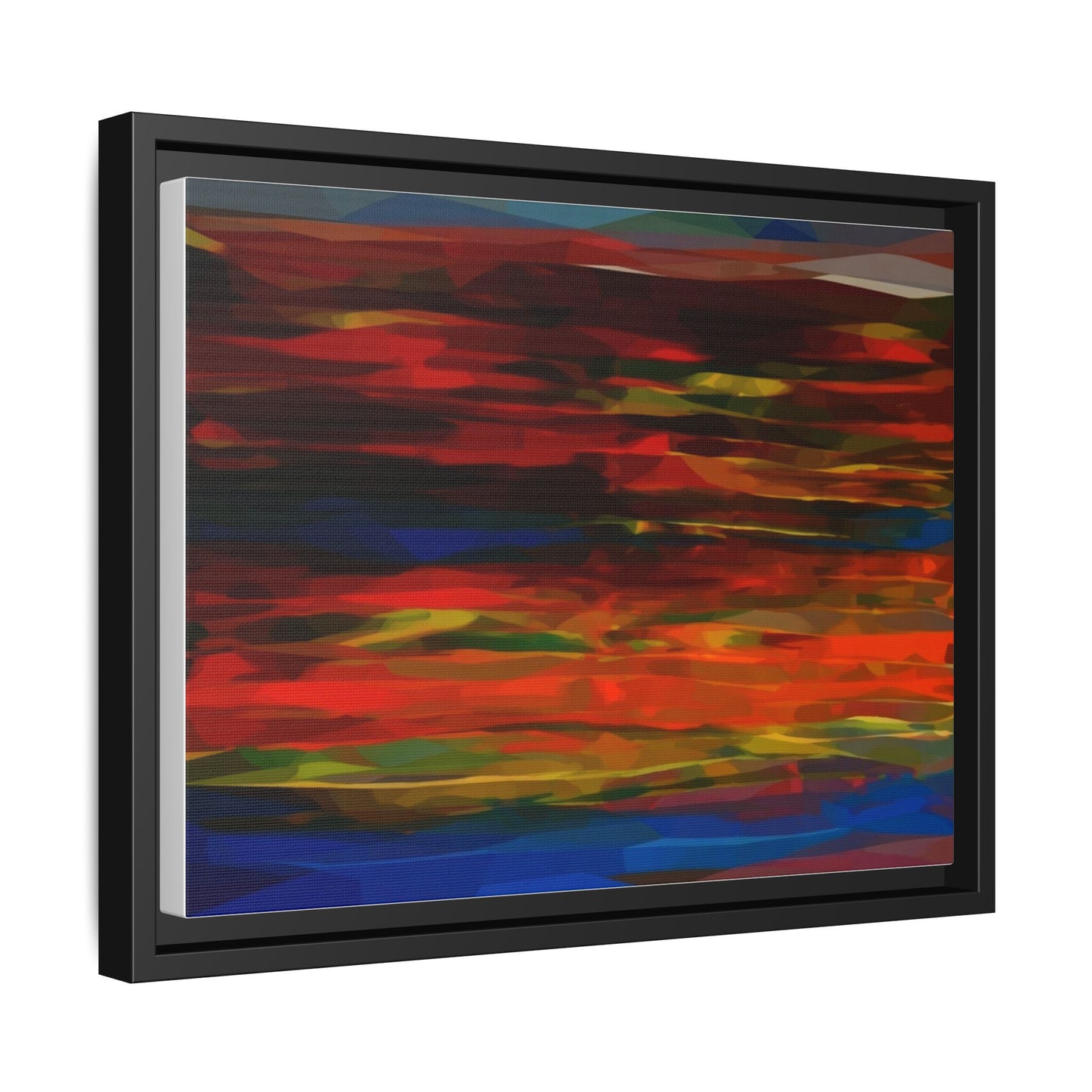 Abstract Multi-Color Matte Canvas Framed Wall Art — Bold Red & Blue Modern Painting