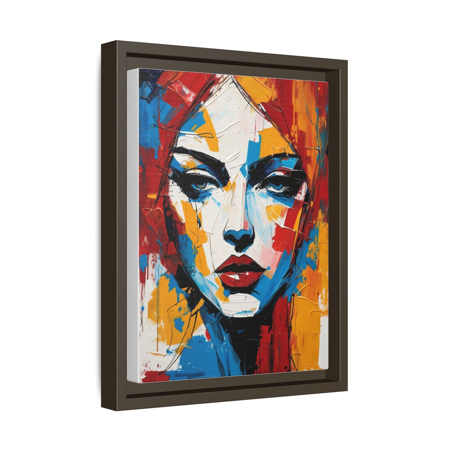 Framed Abstract Portrait Canvas — Colorful Female Face Wall Art
