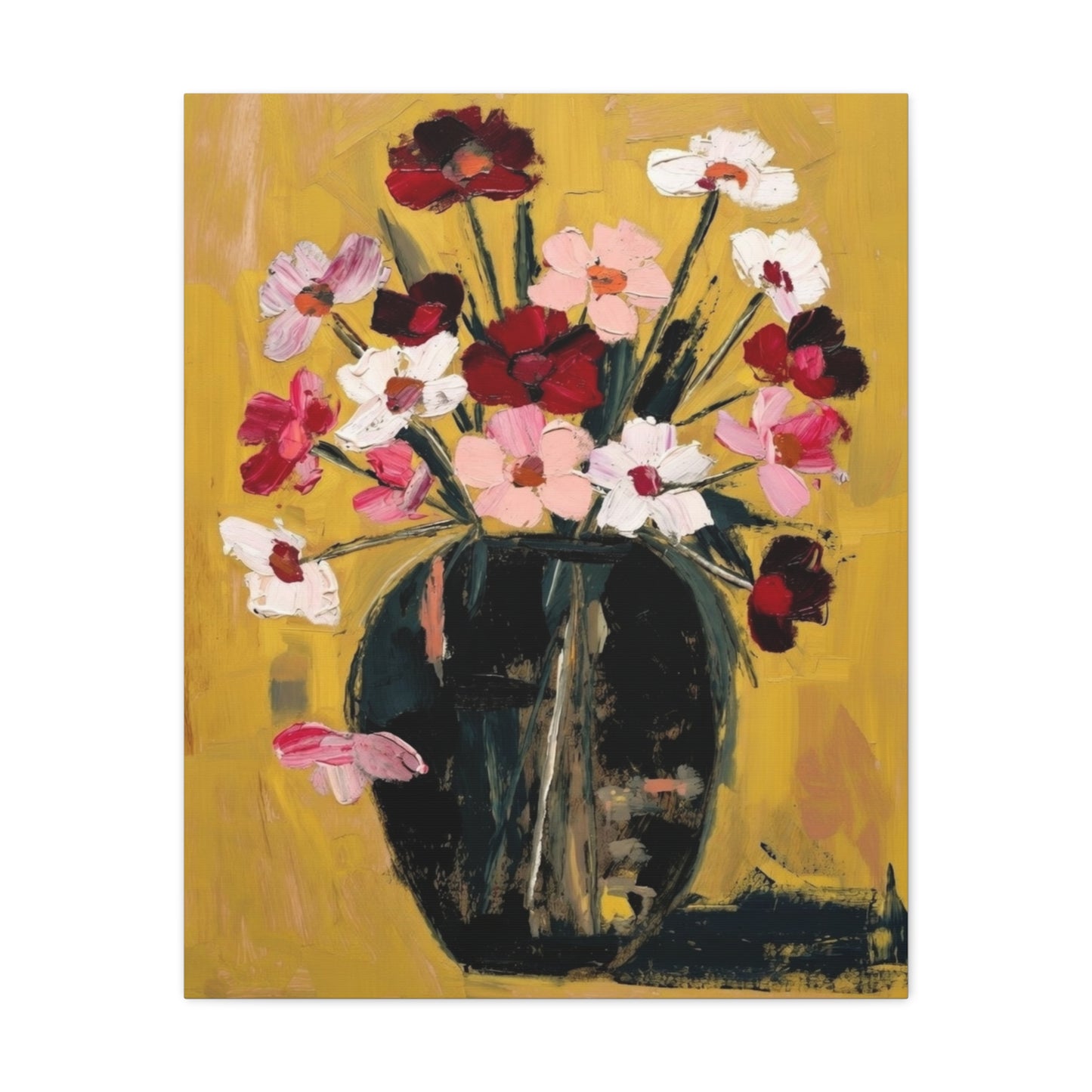 Floral Still Life Canvas Print  Pink & Red Wildflowers in Vase
