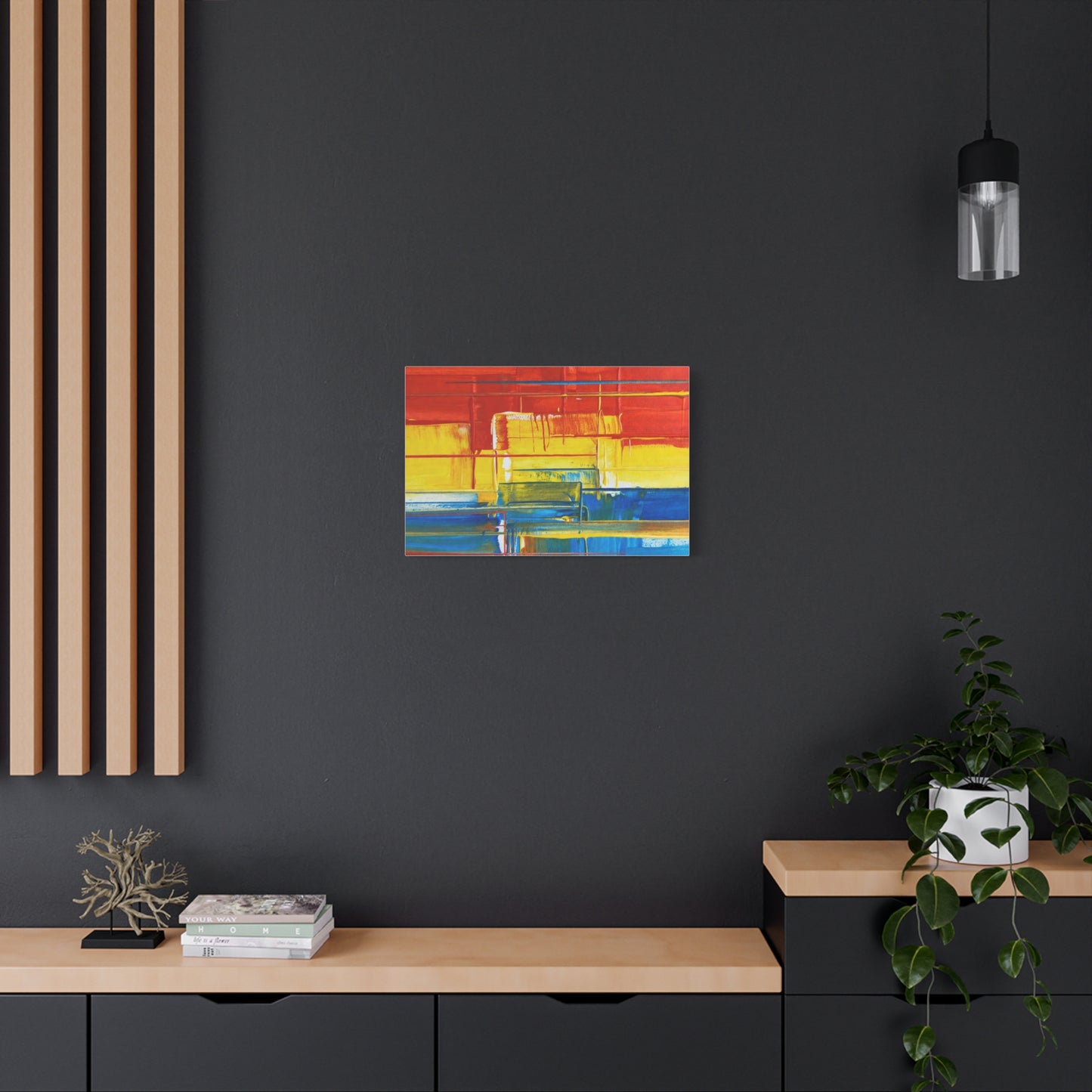 Abstract Color Block Canvas Print — Vibrant Red, Yellow & Blue Stretched Wall Art