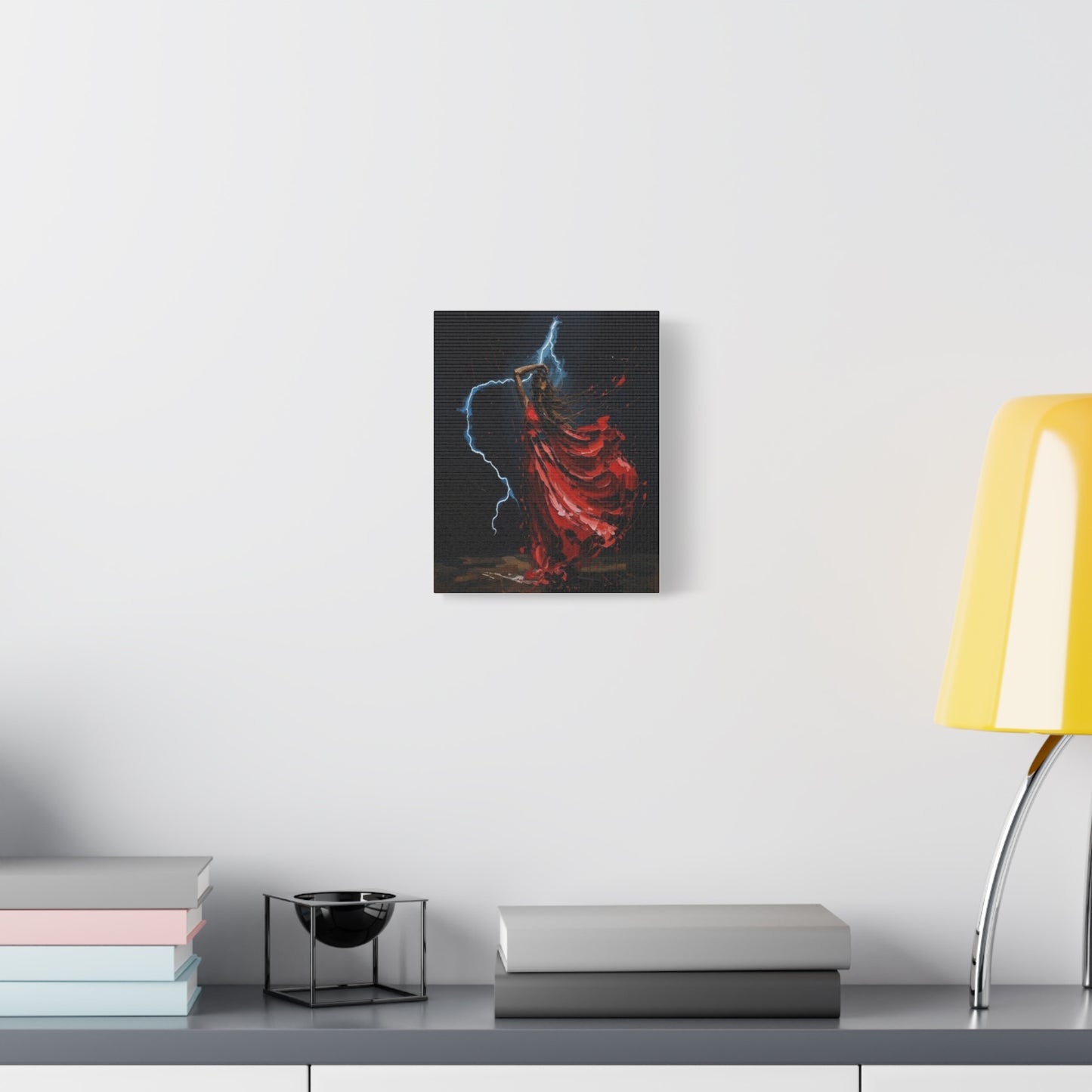 Red Dance Lightning - Matte Stretched Canvas Art