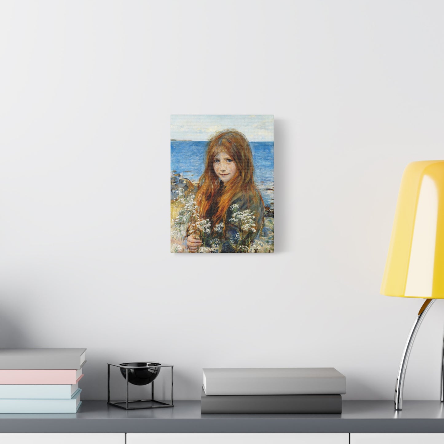 Little girl on the beach by Hans Olaf Heyerdahl Matte Canvas Wall Art Print