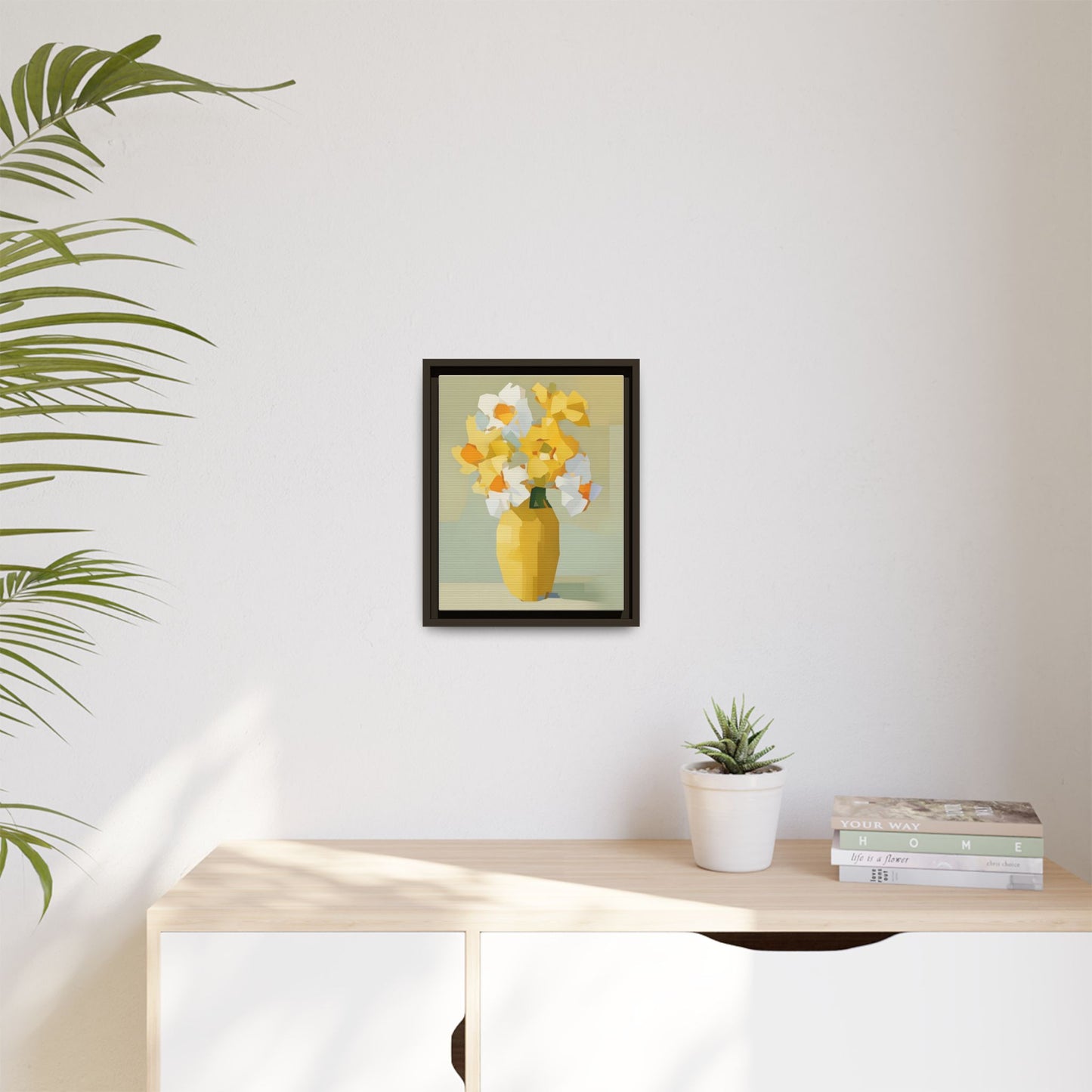 Framed Floral Canvas Print — Yellow Vase Bouquet Wall Art