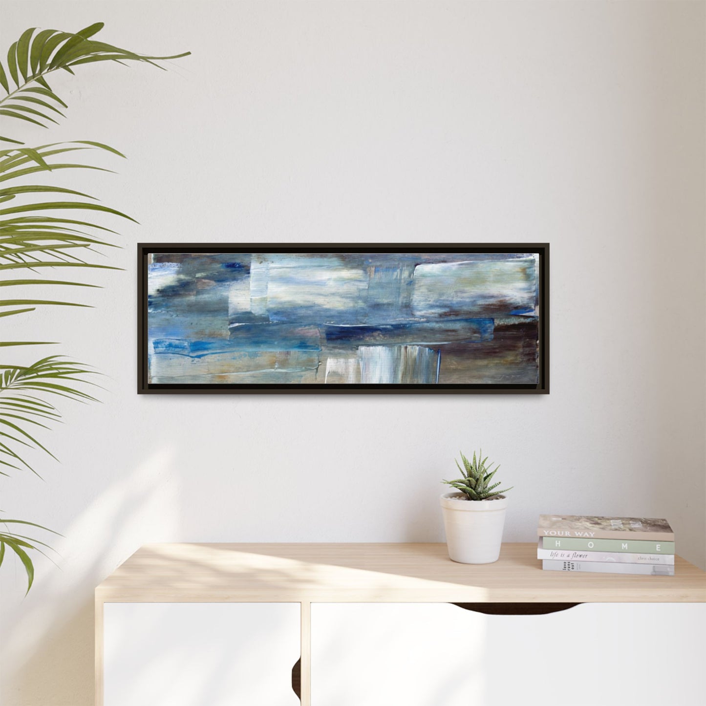 Abstract Blue Coastal Matte Canvas Framed Wall Art