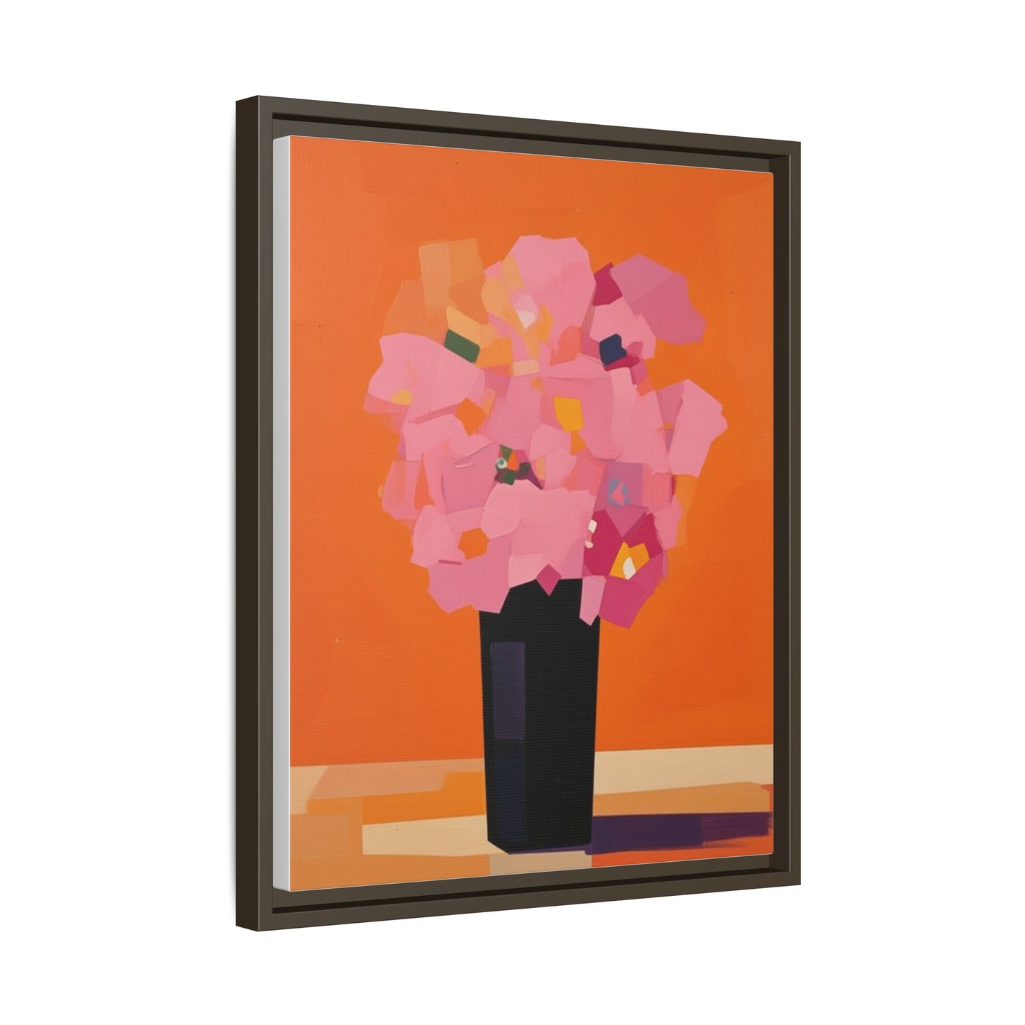 Framed Floral Canvas Art — Pink Bouquet on Orange Background