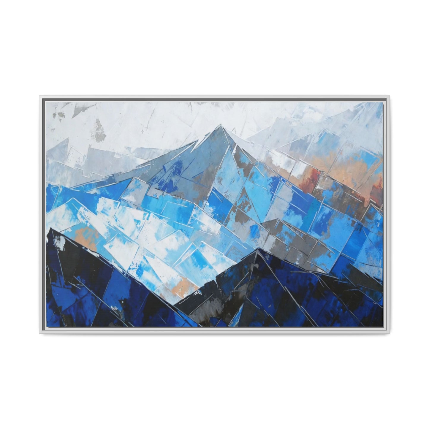 Framed Matte Canvas Blue Mountain Abstract Wall Art