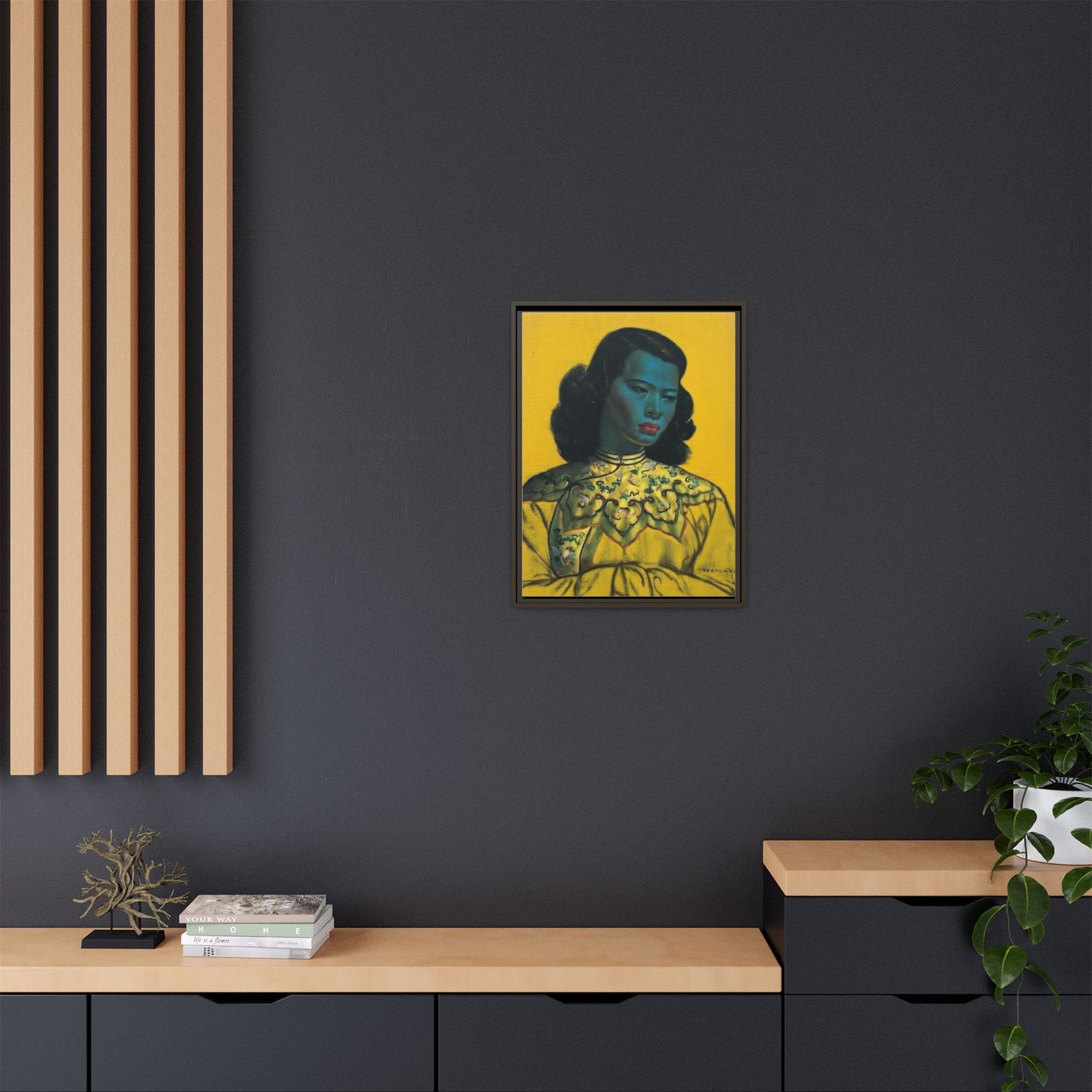 Framed Matte Canvas Art Print — Vintage Portrait with Yellow Background