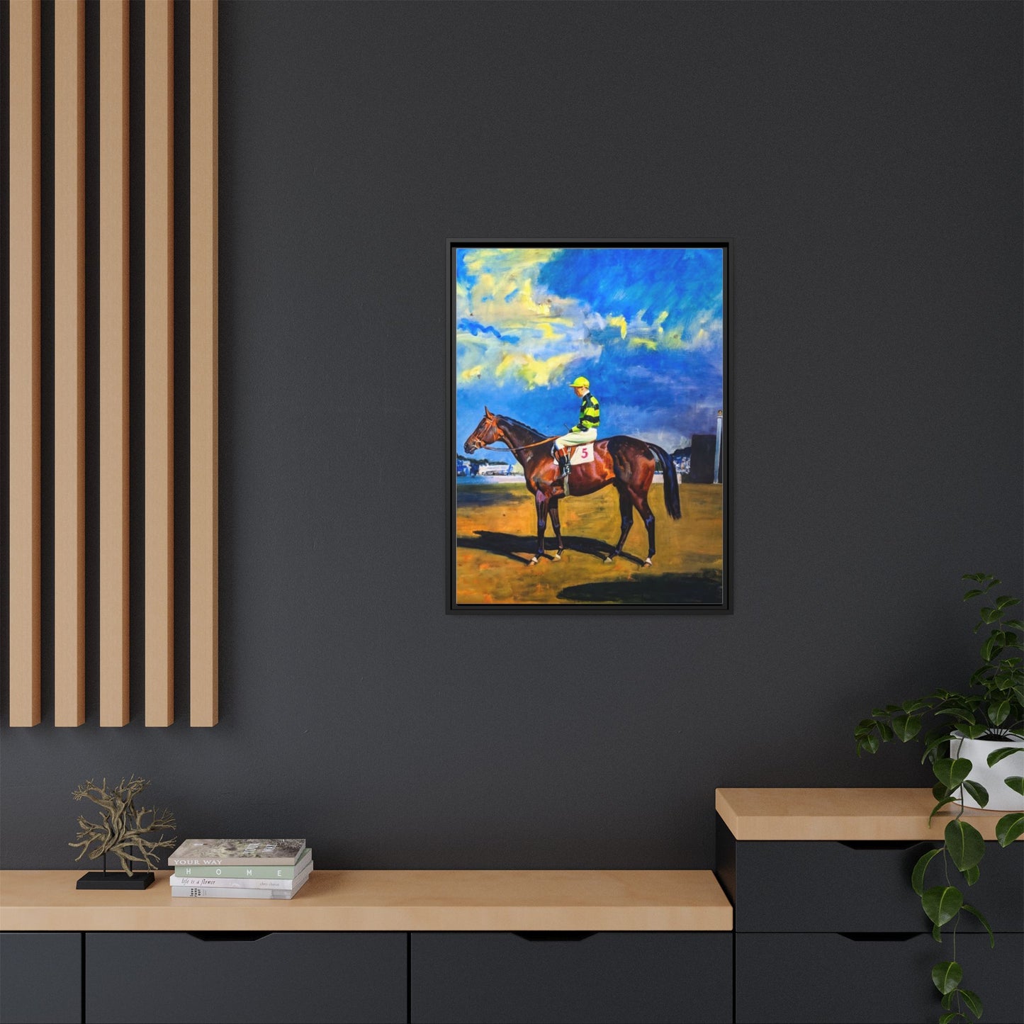 Framed Matte Canvas — Jockey on Racehorse Vintage Equestrian Wall Art