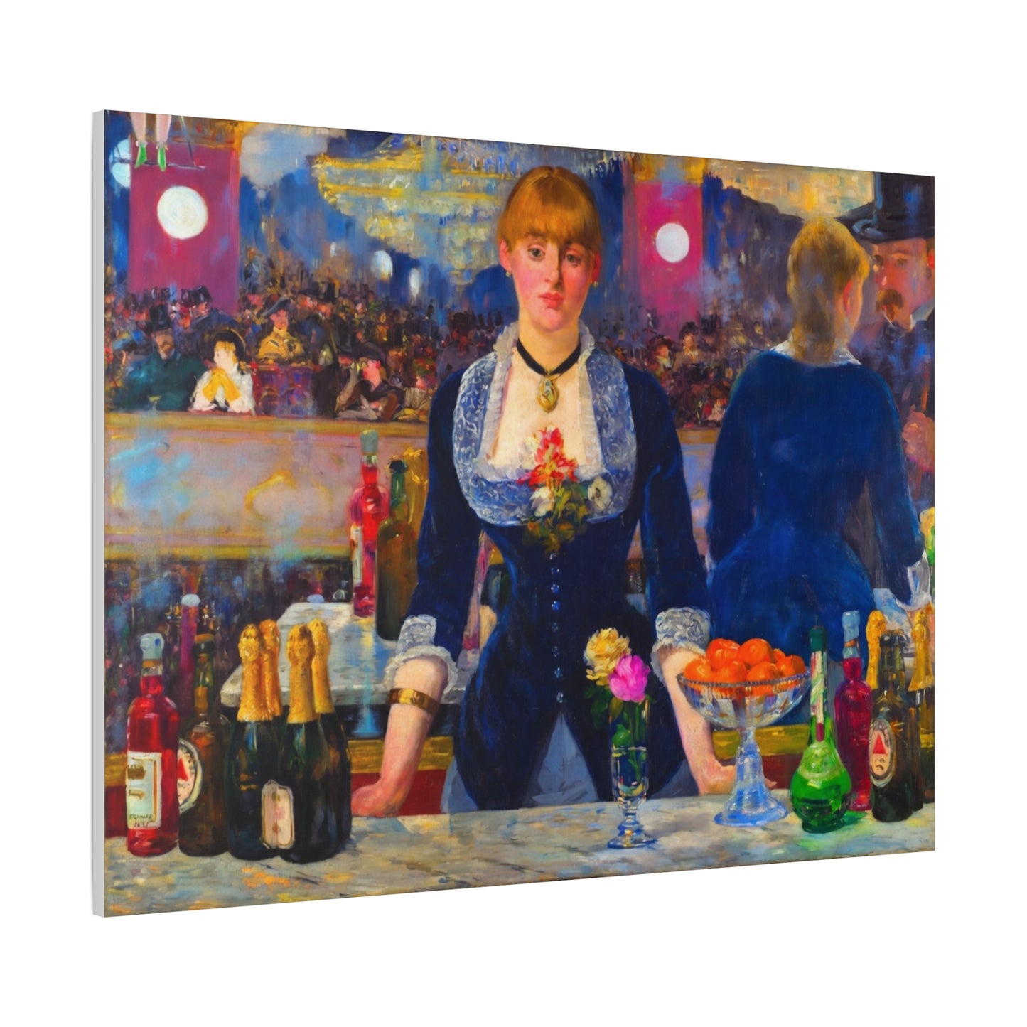 Bar at the Folies-Bergère Matte Canvas Print — Édouard Manet Style Barmaid Wall Art