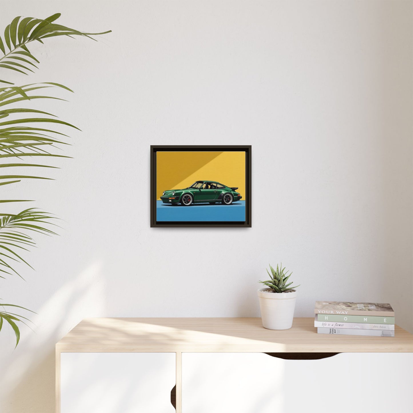Framed Matte Canvas — Green Sports Car Wall Art