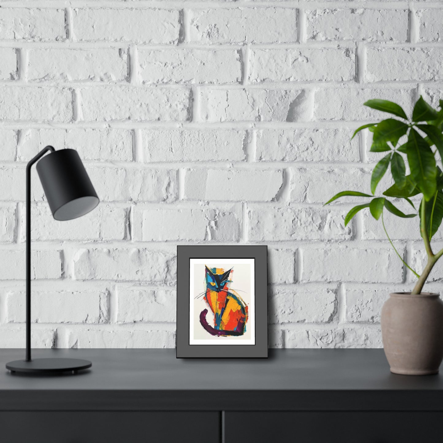 Colorful Abstract Cat Framed Poster