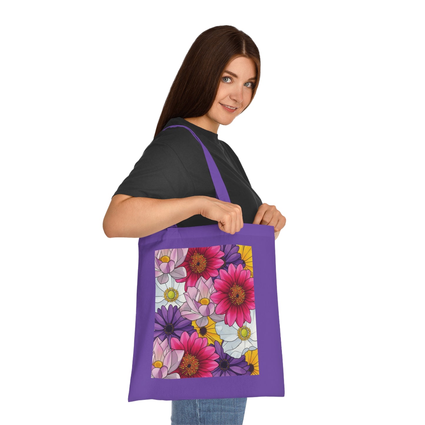 Floral Burst Cotton Tote Bag — Colorful Daisy & Gerbera Garden Print