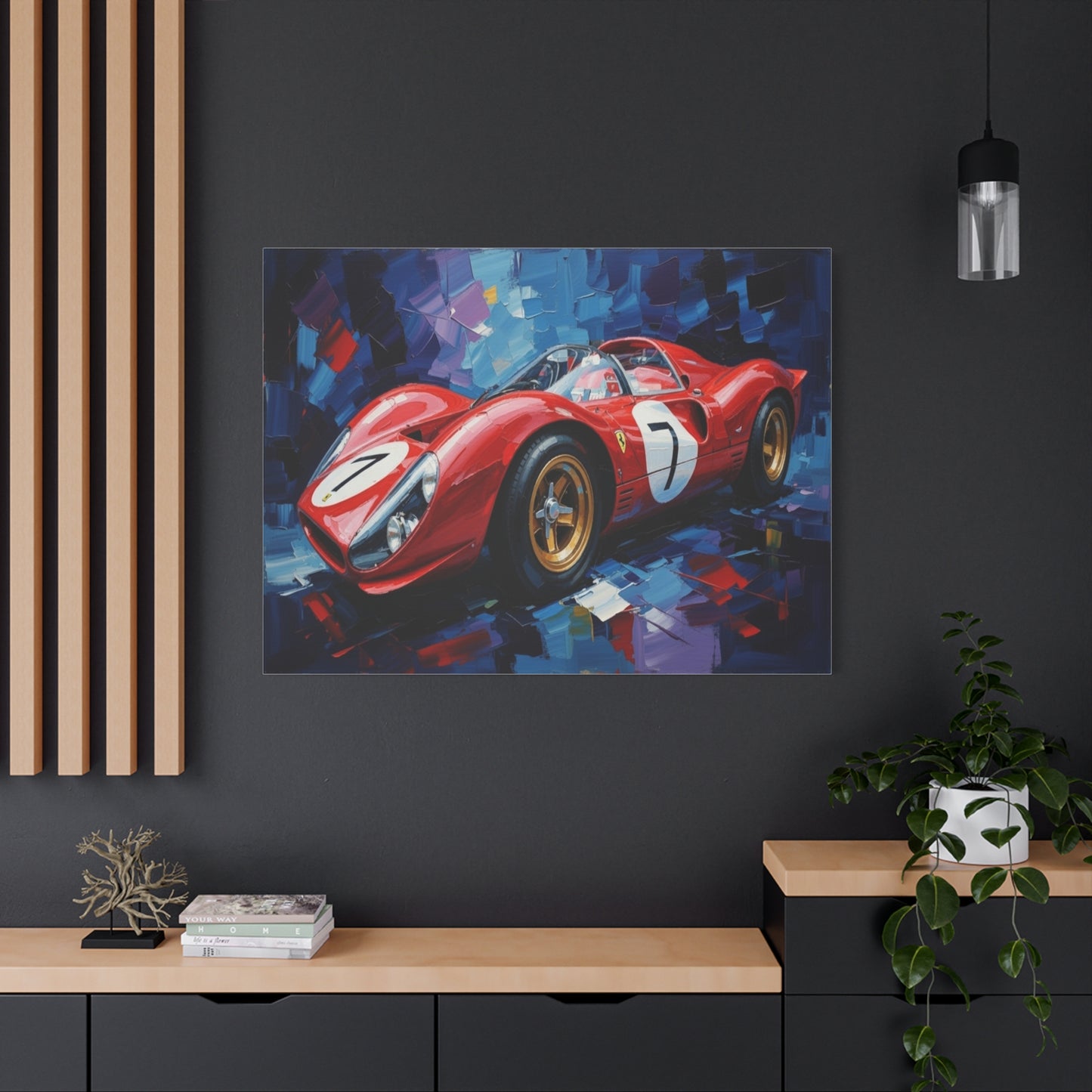 Vintage Ferrari Racing Car Canvas Print — Red Classic Sports Car Artwork (Matte Stretched)