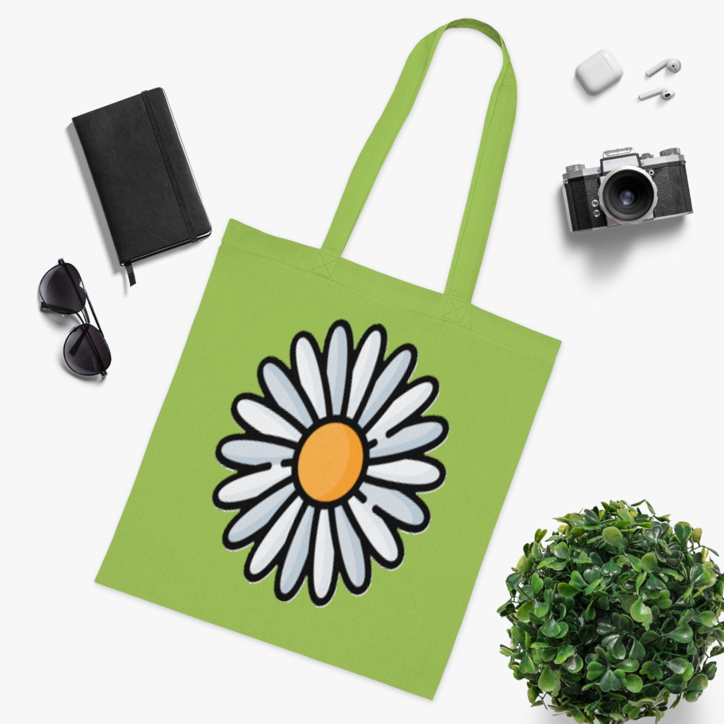 Daisy Print Cotton Tote Bag – Cute Floral Market Tote