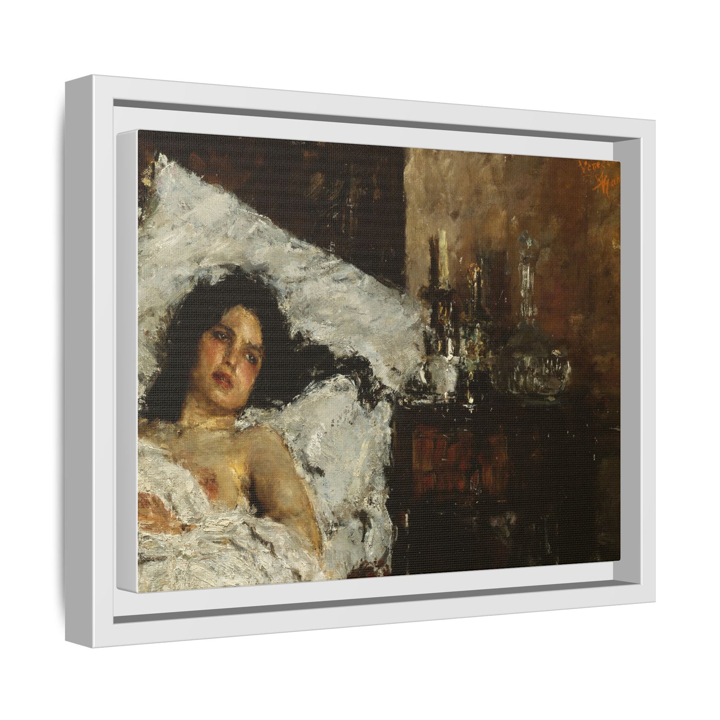 Resting by Antonio Mancini Framed Matte Canvas Wall Art Print