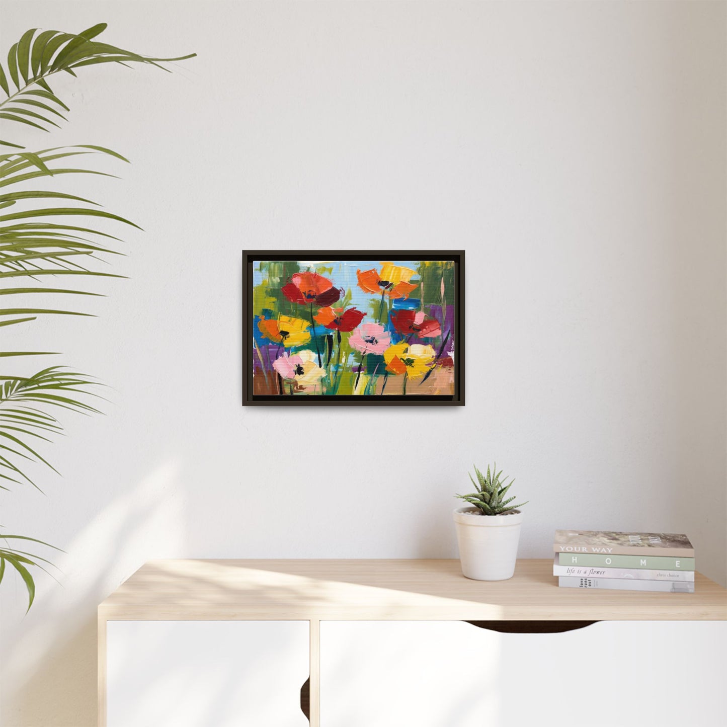 Framed Floral Canvas Print — Colorful Abstract Poppy Artwork