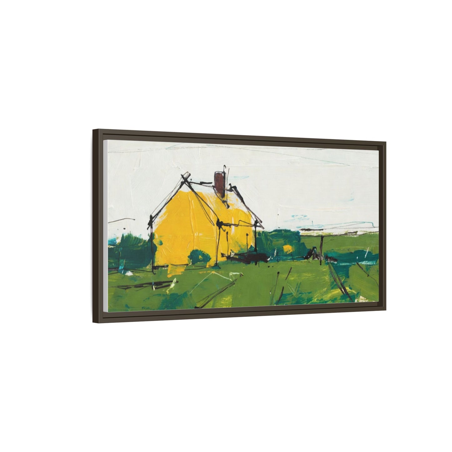 Yellow Cottage Landscape Framed Canvas Print