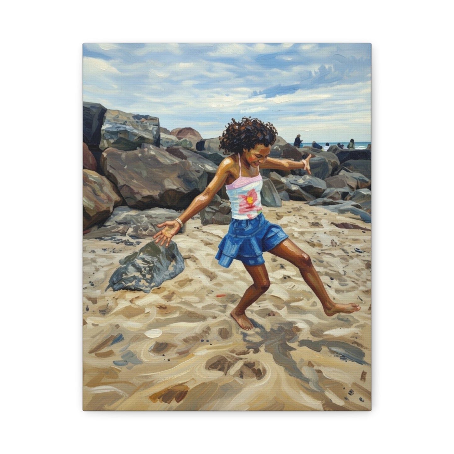 Beach Joy Canvas Print — Child Playing on Sand Stretched Matte Wall Art
