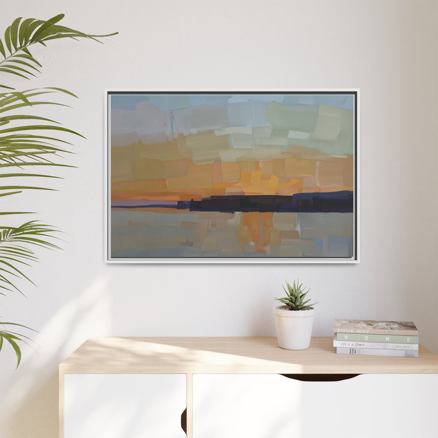 Framed Matte Canvas Sunset Abstract Landscape Art Print